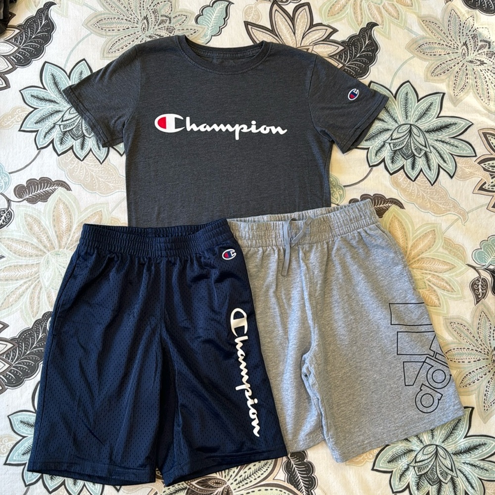 Boy's medium Adidas shorts and Champion shirt and basketball shorts